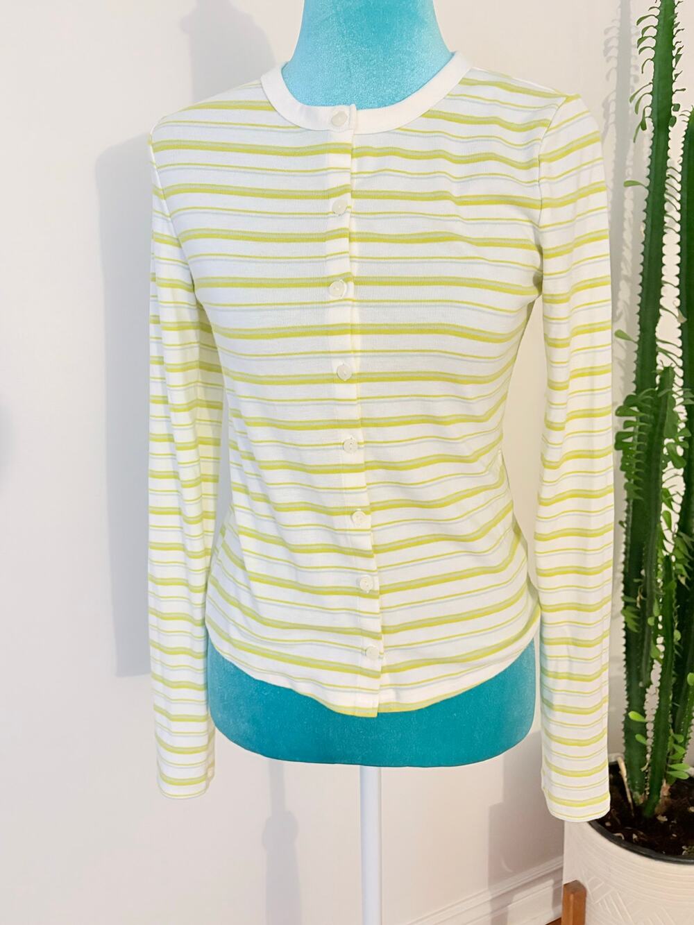Ameicsn Eagle Lime Green Striped Button Front Cardigan 90s Y2K Soft Girl S